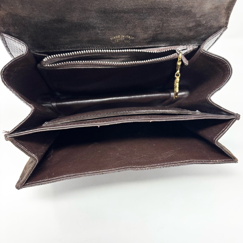 Gucci Vintage 1970s Blondie Logo Lizard & Suede Top Handle Bag Chocolate Brown - Picture 11 of 16